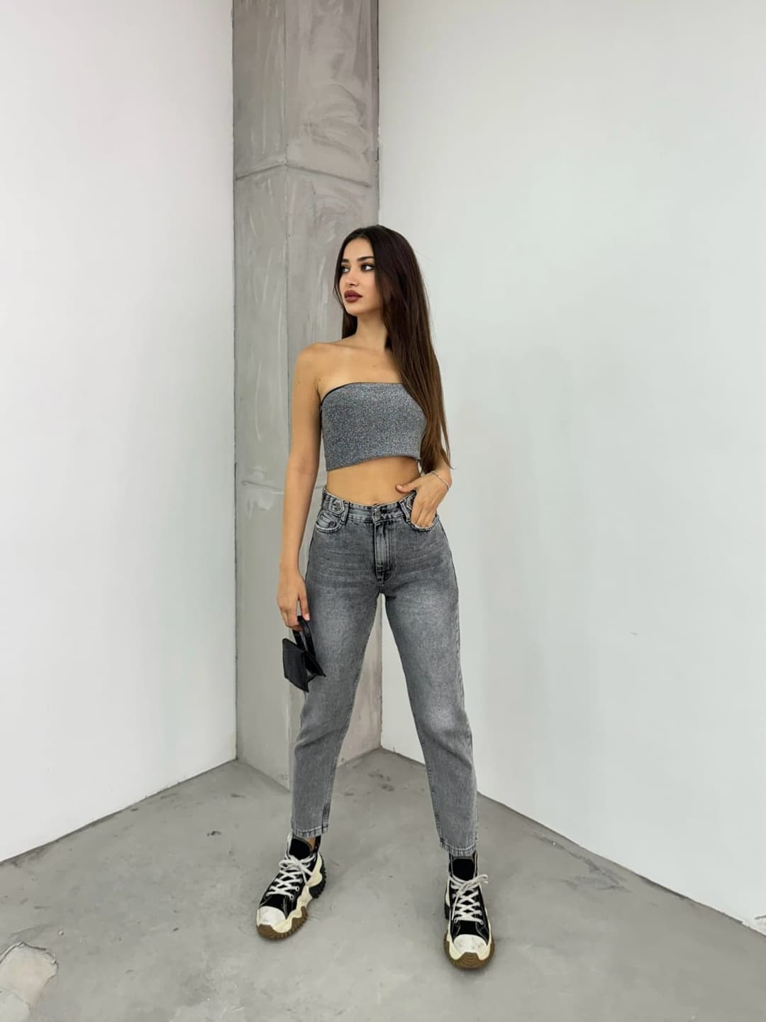 Vovishop Snow Black Belted Epaulette Women's Mom Jean-2