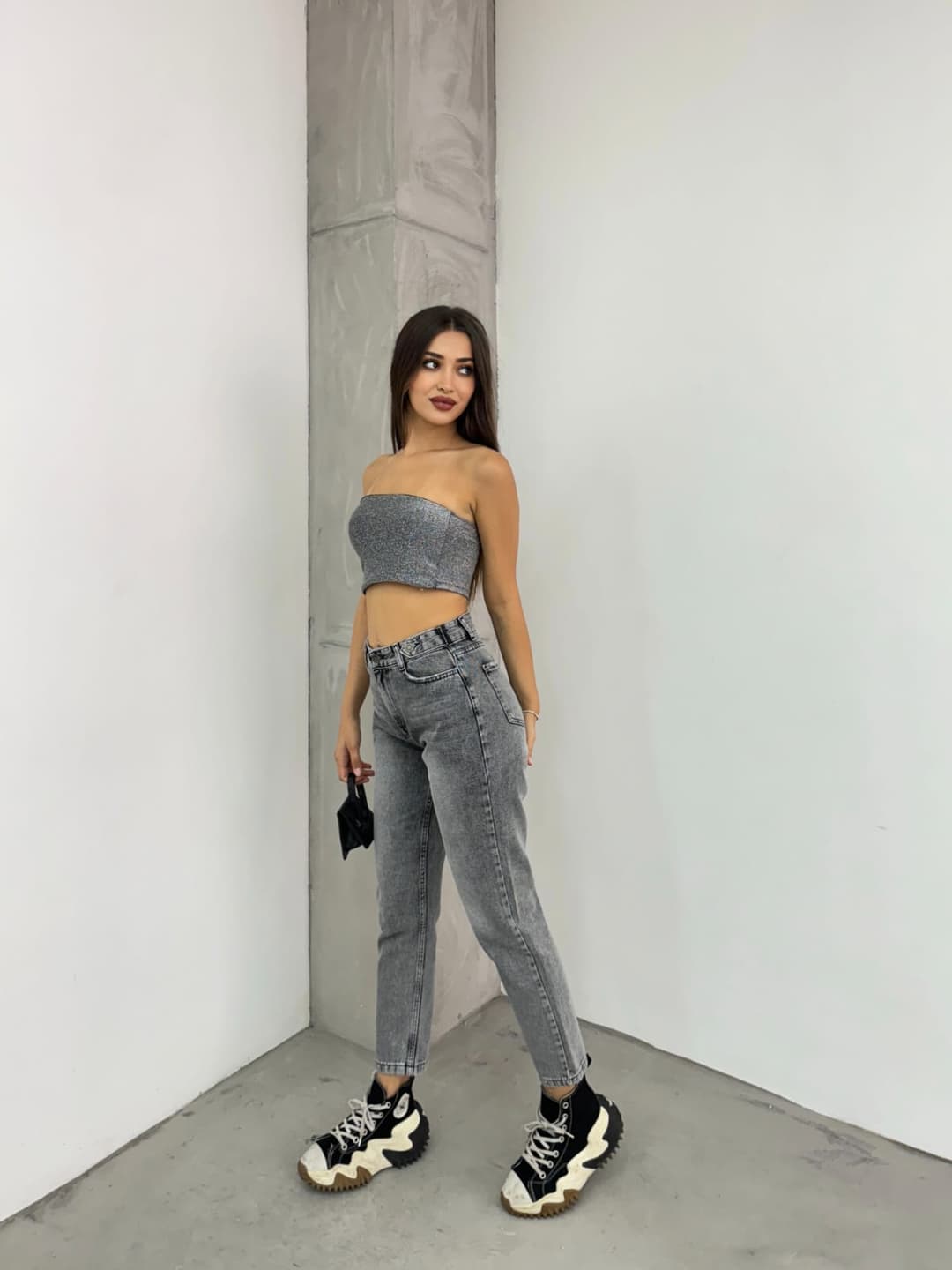 Vovishop Snow Black Belted Epaulette Women's Mom Jean-4