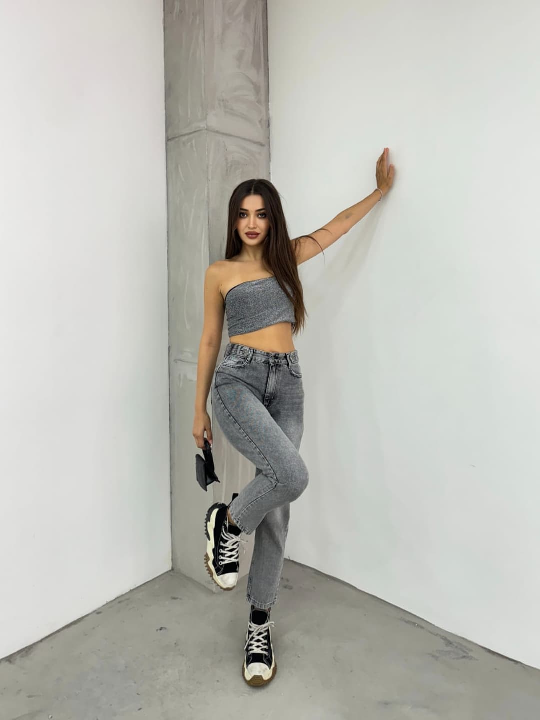 Vovishop Snow Black Belted Epaulette Women's Mom Jean-5