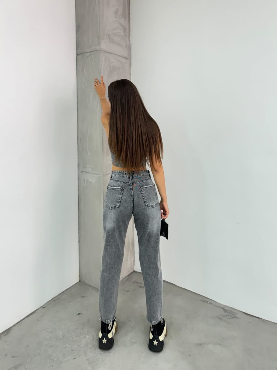 Vovishop Snow Black Belted Epaulette Women's Mom Jean-7